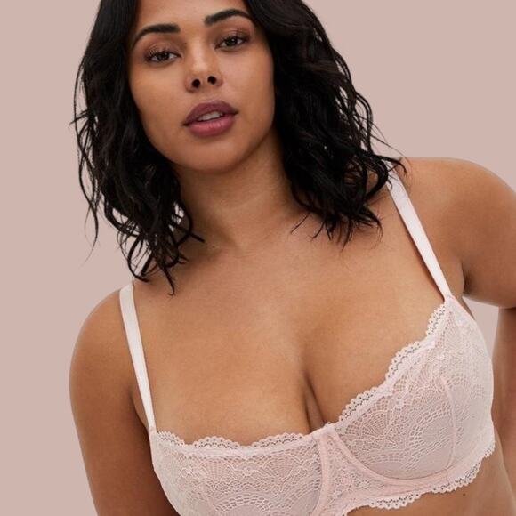 Torrid Curve Unlined Balconette Bra Pink Lotus Lace Underwire Sexy 38 DDD NEW - Picture 11 of 16